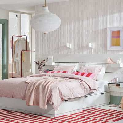 NORDLI Struttura letto/contenitore/materas, con testiera bianco/Åkrehamn semirigido, 160x200 cm