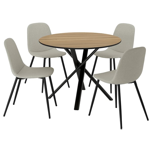 NORRMJÖLE / NORDMANSSKÄR Tavolo e 4 sedie, effetto rovere nero/nero Tonerud grigio, 105 cm