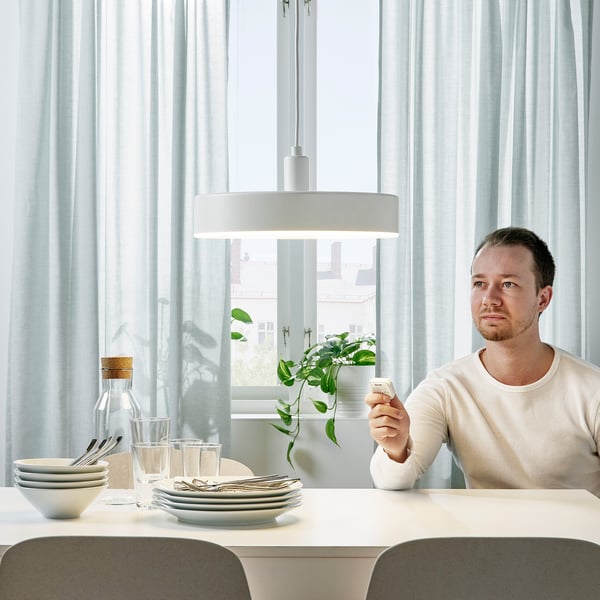 NYMÅNE Lampada a sospensione a LED, intensità regolabile wireless spettro bianco/bianco, 38 cm