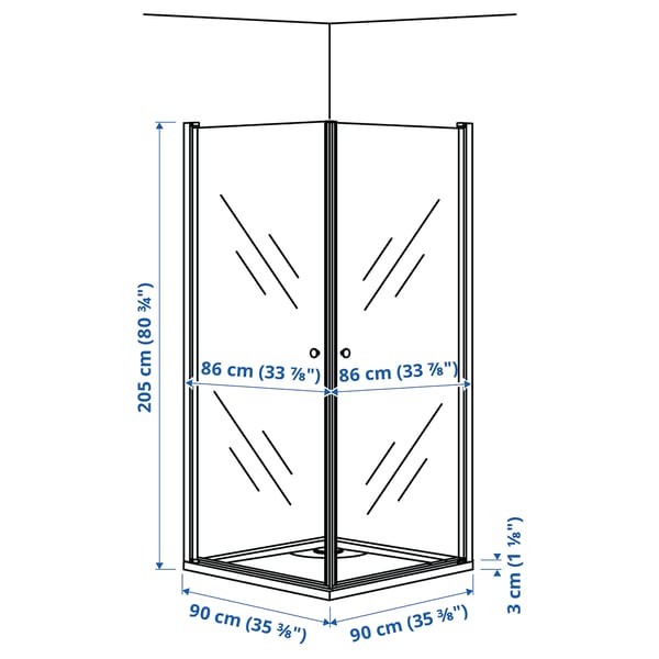 OPPEJEN / FOTINGEN Box doccia con 2 porte/piatto, 90x90x205 cm