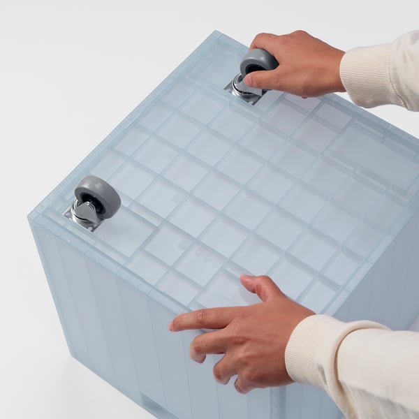 PANSARTAX Contenitore con rotelle e coperchio, trasparente grigio-blu, 33x33x40 cm