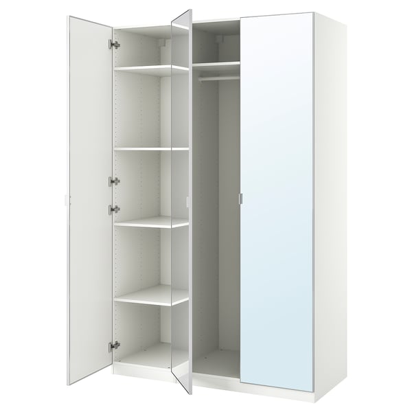 PAX / ÅHEIM Combinazione di guardaroba, bianco/vetro a specchio, 150x60x236 cm