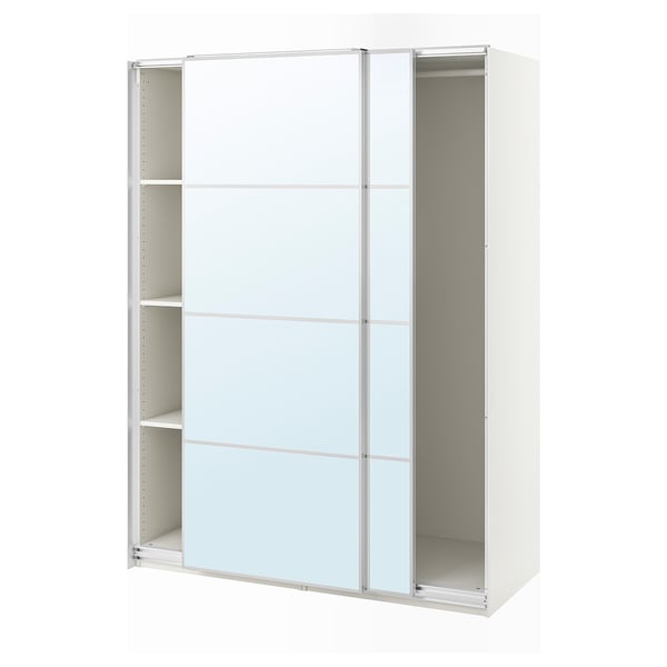 PAX / AULI Guardaroba con ante scorrevoli, bianco/vetro a specchio, 150x66x201 cm