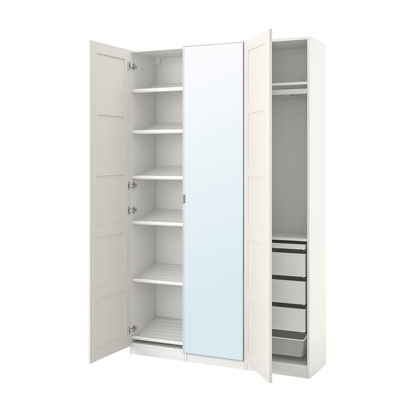 PAX / BERGSBO/ÅHEIM Combinazione di guardaroba, bianco/vetro a specchio, 150x38x236 cm