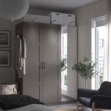 PAX / BERGSBO/ÅHEIM Combinazione di guardaroba, grigio scuro grigio scuro/vetro a specchio, 150x60x201 cm