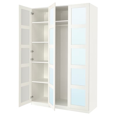 PAX / BERGSBO Combinazione di guardaroba, bianco/vetro a specchio, 150x60x236 cm