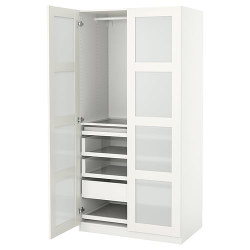 PAX / BERGSBO Combinazione di guardaroba, bianco/vetro smerigliato bianco, 100x60x201 cm