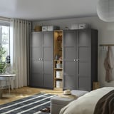 PAX / BERGSBO Combinazione di guardaroba, grigio scuro grigio scuro/effetto rovere, 235x60x201 cm