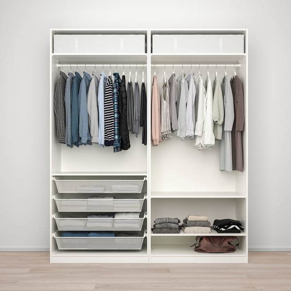 PAX / FARDAL/ÅHEIM Combinazione di guardaroba, bianco lucido/bianco vetro a specchio, 200x60x236 cm