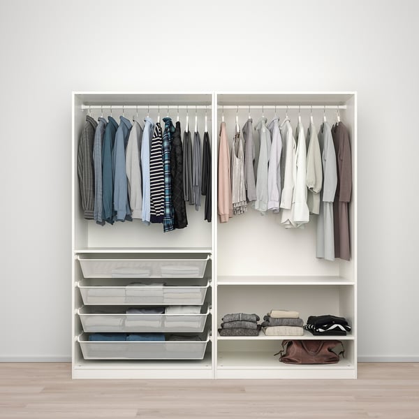 PAX / FARDAL/ÅHEIM Combinazione di guardaroba, bianco lucido/bianco vetro a specchio, 200x60x201 cm