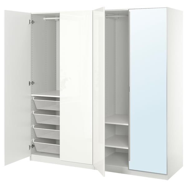 PAX / FARDAL/ÅHEIM Combinazione di guardaroba, bianco lucido/bianco vetro a specchio, 200x60x201 cm