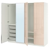 PAX / FARDAL/ÅHEIM Combinazione di guardaroba, bianco lucido/salmone vetro a specchio, 200x60x201 cm