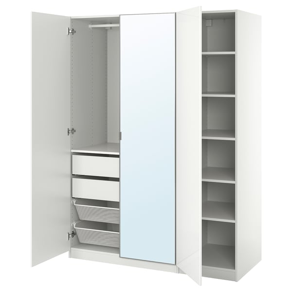 PAX / FARDAL/ÅHEIM Combinazione di guardaroba, lucido bianco/vetro a specchio, 150x60x201 cm