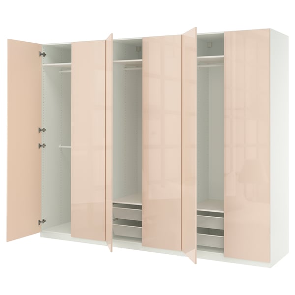 PAX / FARDAL Combinazione di guardaroba, bianco/lucido salmone, 300x60x236 cm