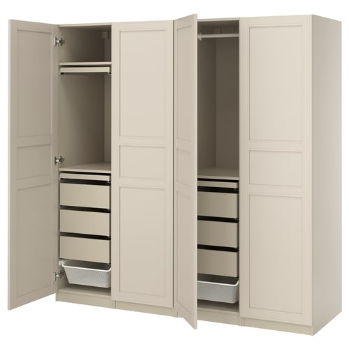 PAX / FLISBERGET Combinazione di guardaroba, grigio-beige/beige chiaro, 200x60x201 cm