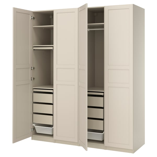 PAX / FLISBERGET Combinazione di guardaroba, grigio-beige/beige chiaro, 200x60x236 cm