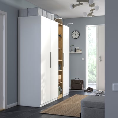 PAX / FORSAND Combinazione di guardaroba, bianco bianco/effetto rovere, 185x60x201 cm