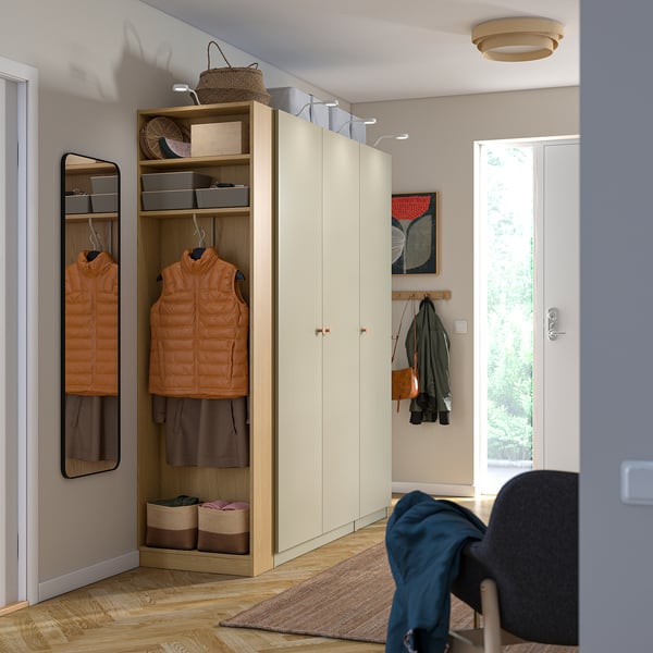 PAX / FORSAND Combinazione di guardaroba, grigio-beige grigio-beige/effetto rovere, 170x60x201 cm