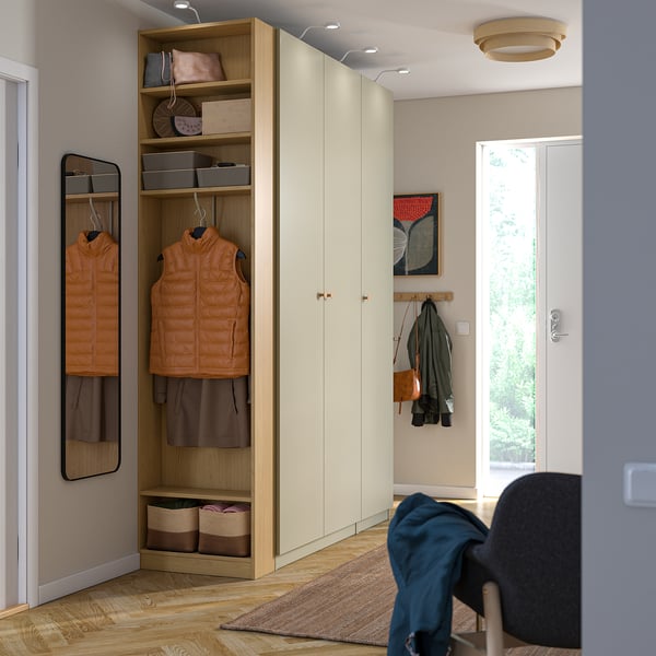 PAX / FORSAND Combinazione di guardaroba, grigio-beige grigio-beige/effetto rovere, 170x60x236 cm
