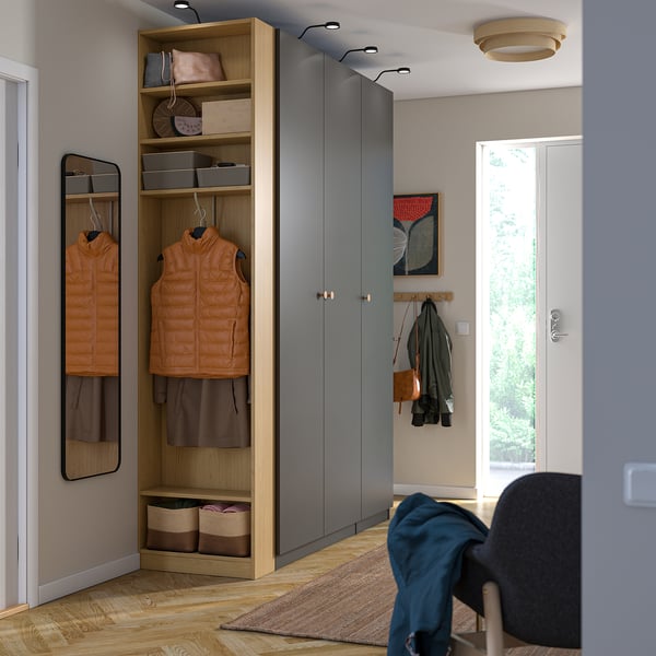 PAX / FORSAND Combinazione di guardaroba, grigio scuro grigio scuro/effetto rovere, 170x60x236 cm