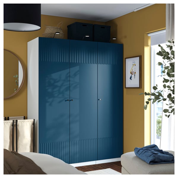 PAX / FYRUDDEN Combinazione di guardaroba, bianco/blu, 150x60x201 cm