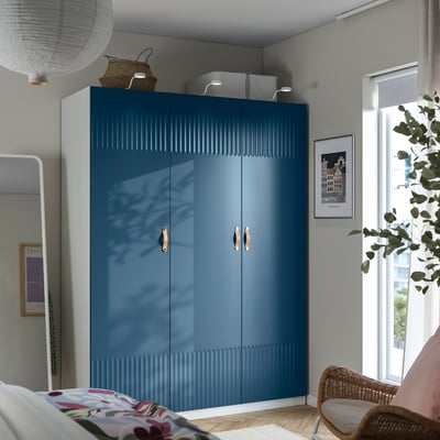 PAX / FYRUDDEN Combinazione di guardaroba, bianco/blu, 150x60x201 cm