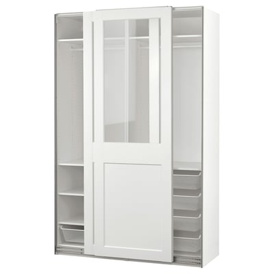 PAX / GRIMO Guardaroba con ante scorrevoli, bianco/vetro trasparente bianco, 150x66x236 cm