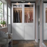 PAX / GRIMO Guardaroba con ante scorrevoli, bianco/vetro trasparente bianco, 150x66x236 cm