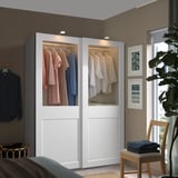 PAX / GRIMO Guardaroba con ante scorrevoli, bianco/vetro trasparente bianco, 150x66x201 cm
