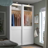 PAX / GRIMO Guardaroba con ante scorrevoli, bianco/vetro trasparente bianco, 150x66x236 cm