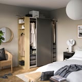 PAX / HASVIK Combinazione di guardaroba, grigio scuro grigio scuro/effetto rovere, 170x66x201 cm