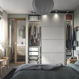 PAX / HOKKSUND Combinazione di guardaroba, bianco/lucido grigio chiaro, 200x66x236 cm