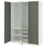 PAX / KAMMARTORP/GRIMO Combinazione di guardaroba, bianco vetro a specchio/grigio grigio-verde, 150x60x201 cm