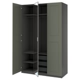 PAX / KAMMARTORP/GRIMO Combinazione di guardaroba, grigio scuro vetro a specchio/grigio grigio-verde, 150x60x236 cm