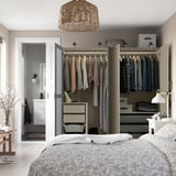 PAX / KAMMARTORP/TYSSEDAL Combinazione di guardaroba, bianco vetro a specchio/grigio grigio-beige, 200x66x201 cm