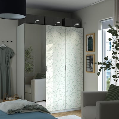 PAX / LINNABERG/ÅHEIM Combinazione di guardaroba, bianco fantasia/vetro a specchio, 150x58x201 cm