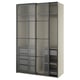 PAX / LUNDBRÄSMA Guardaroba con ante scorrevoli, grigio-beige nero/vetro a quadri grigio scuro, 150x66x236 cm