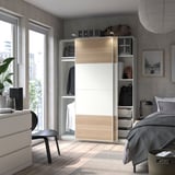 PAX / MEHAMN Combinazione di guardaroba, bianco/double-face effetto rovere con mordente bianco, 150x43x201 cm