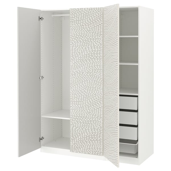PAX / MISTUDDEN Combinazione di guardaroba, bianco/grigio fantasia, 150x60x201 cm