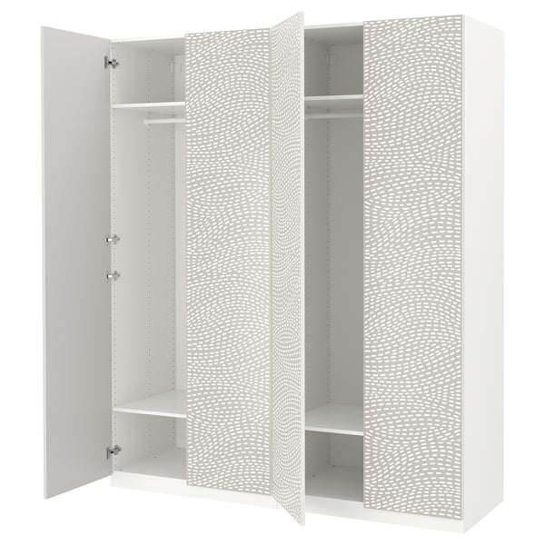PAX / MISTUDDEN Combinazione di guardaroba, bianco/grigio fantasia, 200x60x236 cm