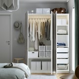 PAX / MISTUDDEN Combinazione di guardaroba, bianco/grigio fantasia, 150x60x201 cm