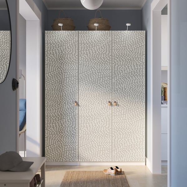 PAX / MISTUDDEN Combinazione di guardaroba, bianco/grigio fantasia, 150x60x201 cm