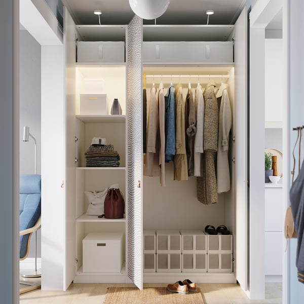 PAX / MISTUDDEN Combinazione di guardaroba, bianco/grigio fantasia, 150x60x236 cm