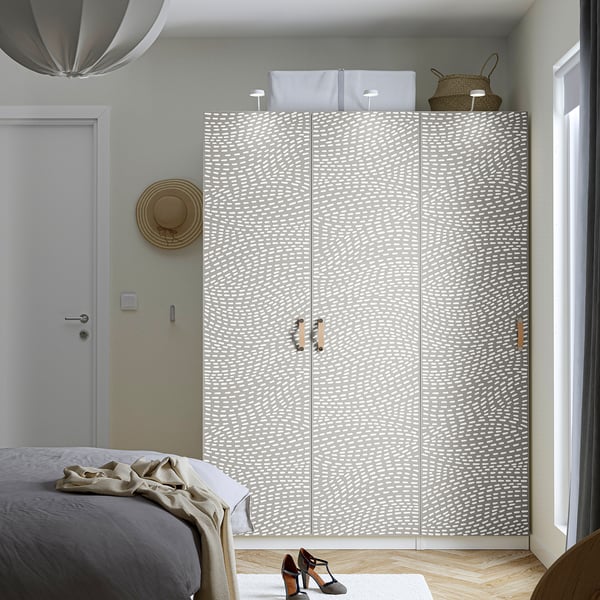 PAX / MISTUDDEN Combinazione di guardaroba, bianco/grigio fantasia, 150x60x201 cm