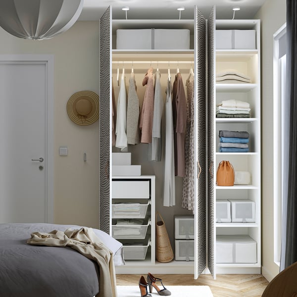 PAX / MISTUDDEN Combinazione di guardaroba, bianco/grigio fantasia, 150x60x236 cm