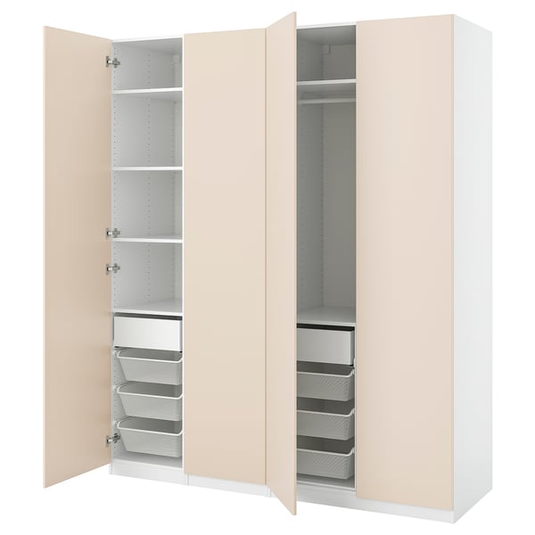 PAX / REINSVOLL Combinazione di guardaroba, bianco/grigio-beige, 200x60x236 cm