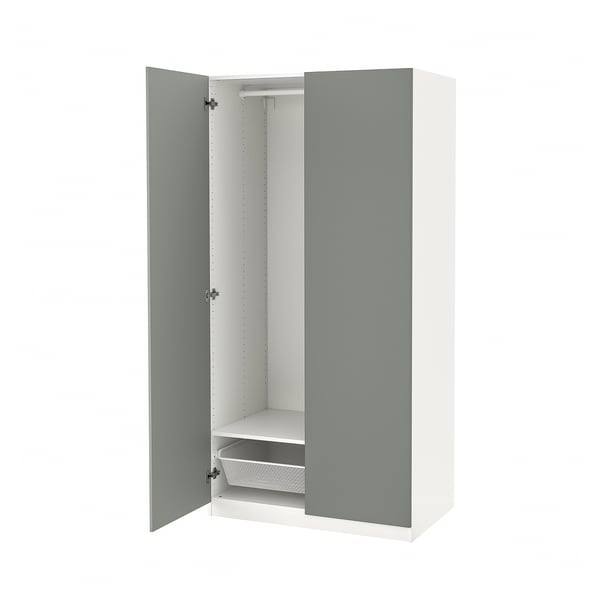 PAX / REINSVOLL Combinazione di guardaroba, bianco/grigio-verde, 100x60x201 cm