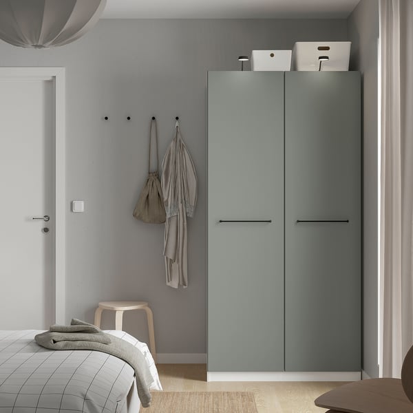 PAX / REINSVOLL Combinazione di guardaroba, bianco/grigio-verde, 100x60x201 cm