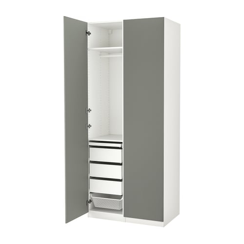PAX / REINSVOLL Combinazione di guardaroba, bianco/grigio-verde, 100x60x236 cm