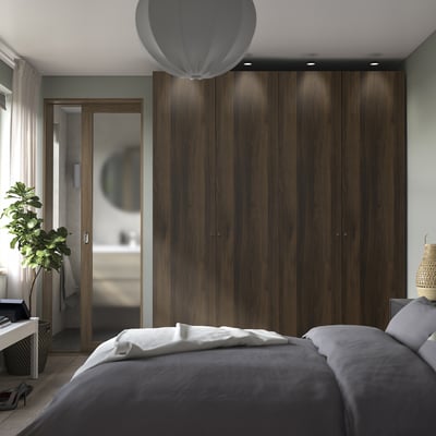PAX / STORKLINTA Combinazione di guardaroba, grigio scuro/marrone scuro effetto rovere con mordente, 200x60x236 cm